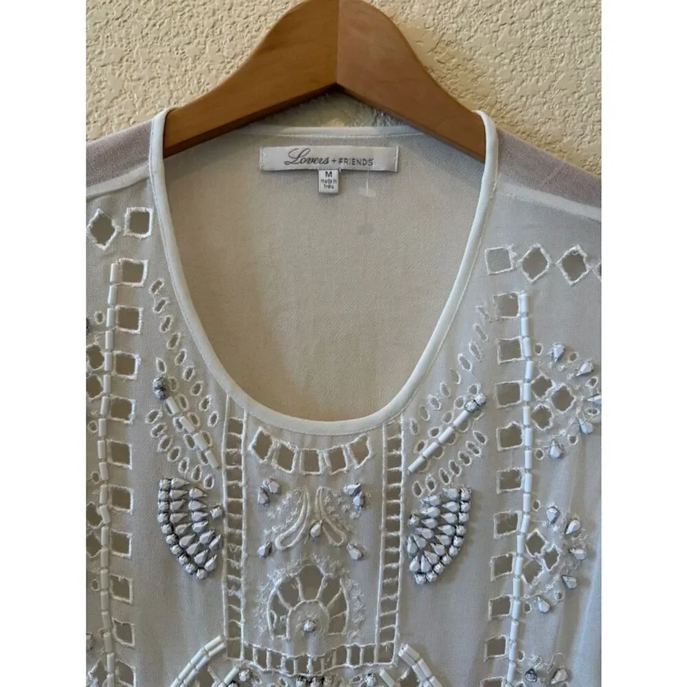 LOVERS+FRIENDS BEADS EMBROIDERED IVORY/white  COLOR SIZE Medium BLOUSE